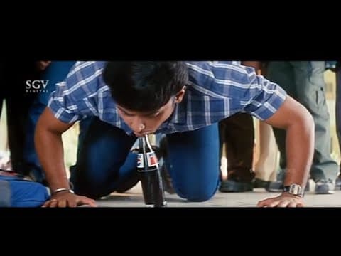 Darshan Wins Pepsi Drinking Challenge In College | Kitty Kannada Movie Scene